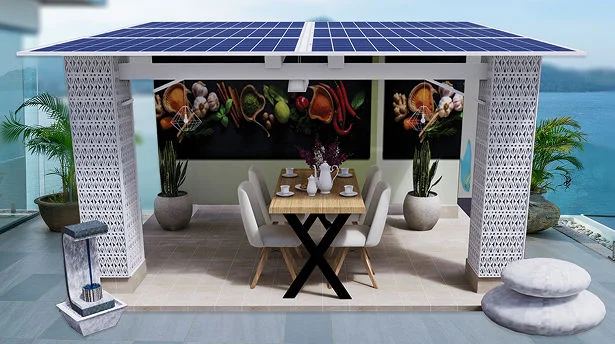 Outdoor Dining Space solar designer area with dining table