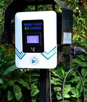Electric vehicle charging at Tata Power EZ CHARGE station