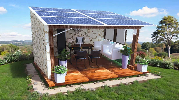 Outdoor Workspace backyard solar office with greenery