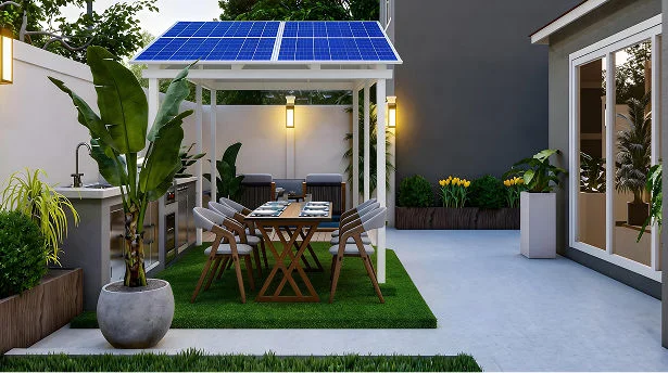 Green Nest rooftop solar space with artificial turf