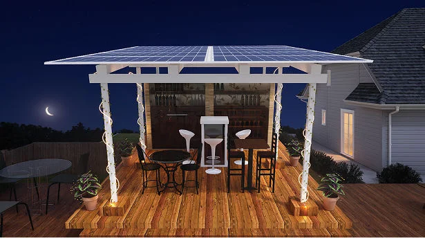 Outdoor Party Space rooftop solar setting with bar counter