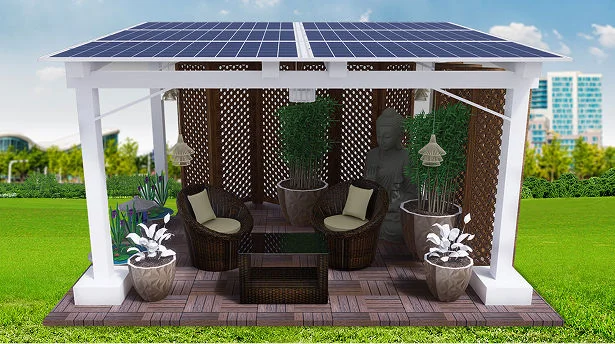 Zen Garden solar structure with bamboo partitions