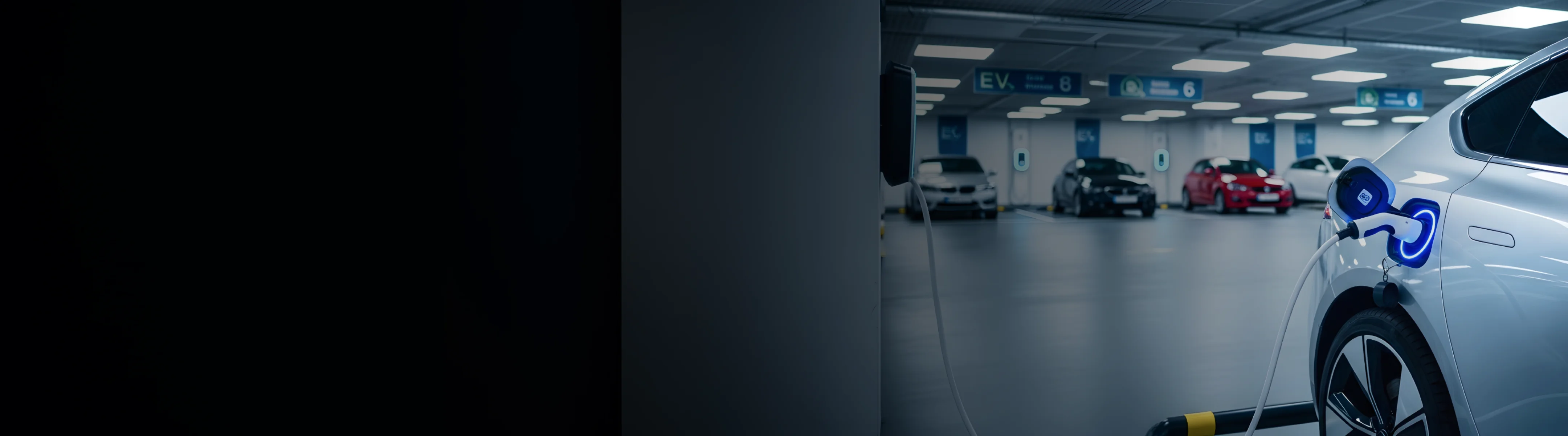  Electric car plugged into public charging station