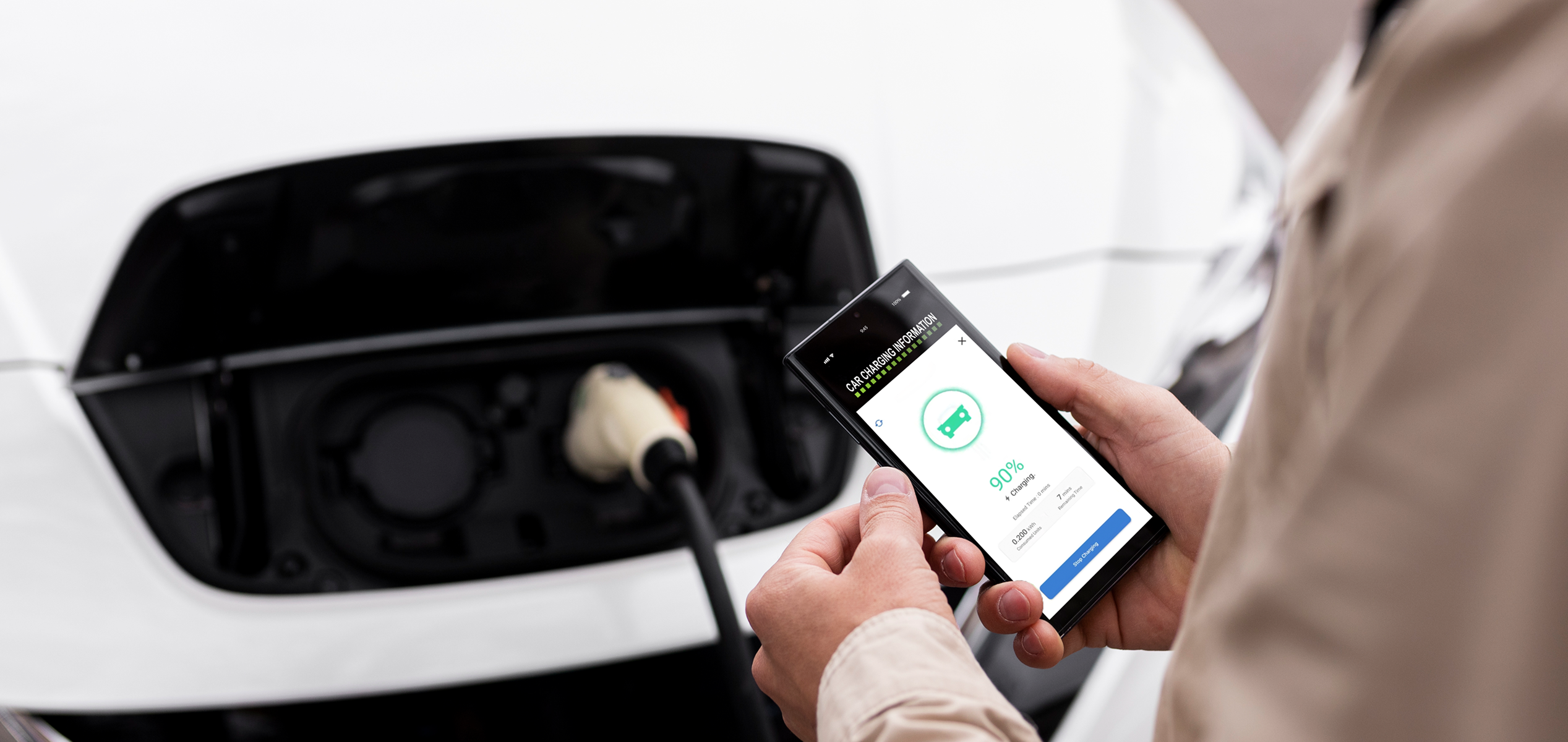 EV charging status displayed during charging session