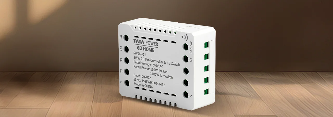 Tata Power EZ Home Wi-Fi Smart 2 Way 1 Channel Fan Speed Controller 1 Channel Switch Convertor, Retroffitable Side View