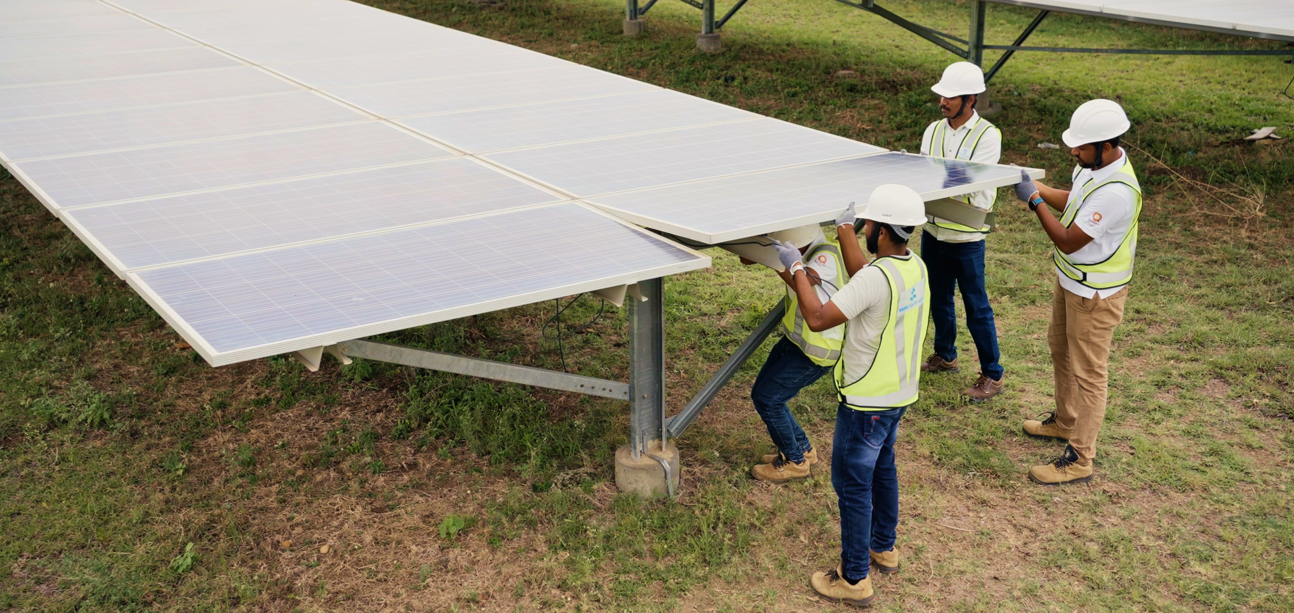 Solar panel installation in progress at a solar power plant