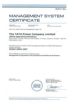 OHSAS 18001: 2007 Occupational Health and Safety Management Certificate"