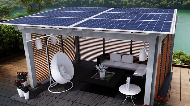 English Garden solar designer space with modern louvers