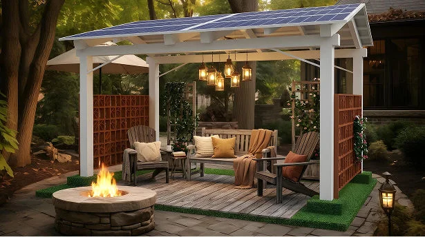 Earthen Nook rooftop solar space with artificial turf