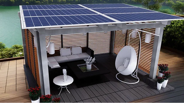 English Garden rooftop space with decorative lighting