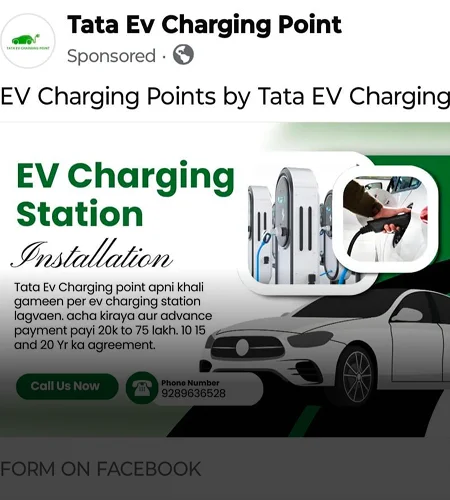 Fake website impersonating the official Tata brand is running Facebook ads for EV charging points by "Tata EV Charging.