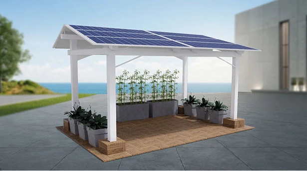 Golden Retreat calm outdoor solar seating area