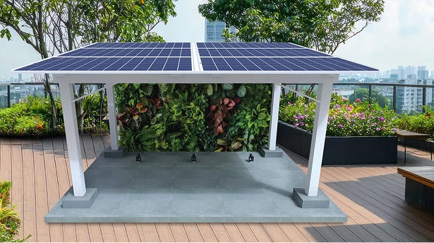 Vertical Glow solar space with ceramic tiles and greenery