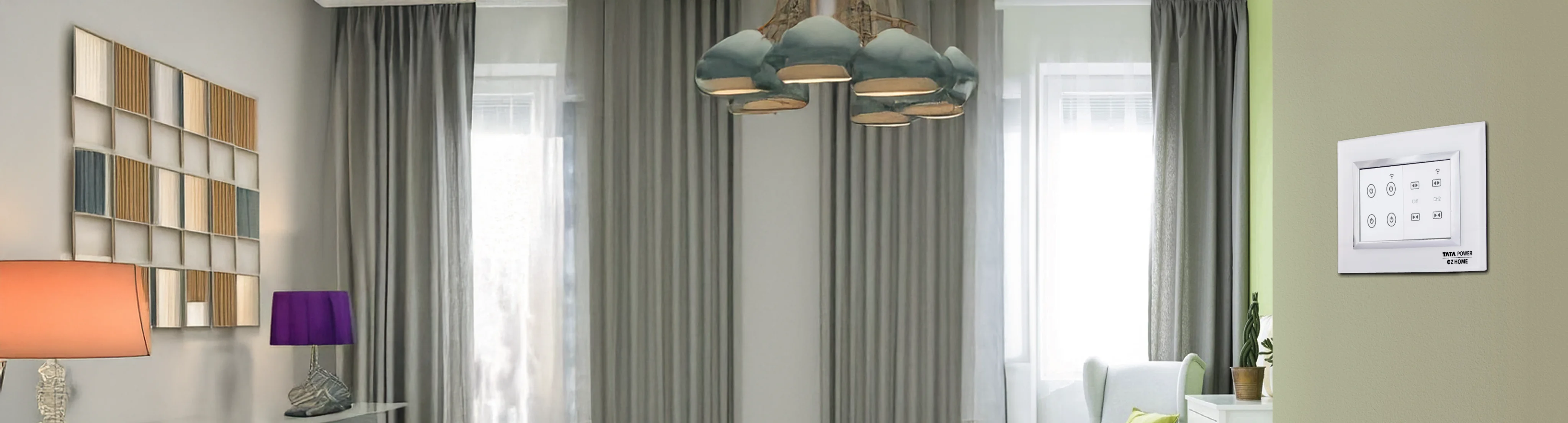 Smart home control panel by Tata Power in a modern living room