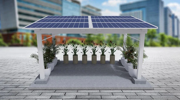 Palm Grove rooftop landscape with solar structure