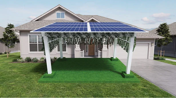 Hanging Charm rooftop solar space with natural stone tiles