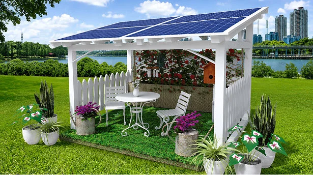 Cottage Garden solar space with decorative planters