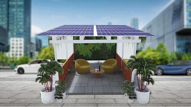 Tropical Garden rooftop solar design with tropical plants