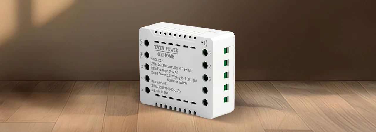 Tata Power EZ Home Wi-Fi Smart 2 Way 2 Channel LED Light Dimmer 1 Channel Switch Convertor, Retrofittable Side View