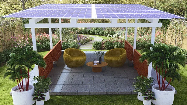 Tropical Garden solar space with hanging creepers and lights