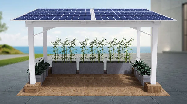 Golden Retreat solar designer space with wooden decking