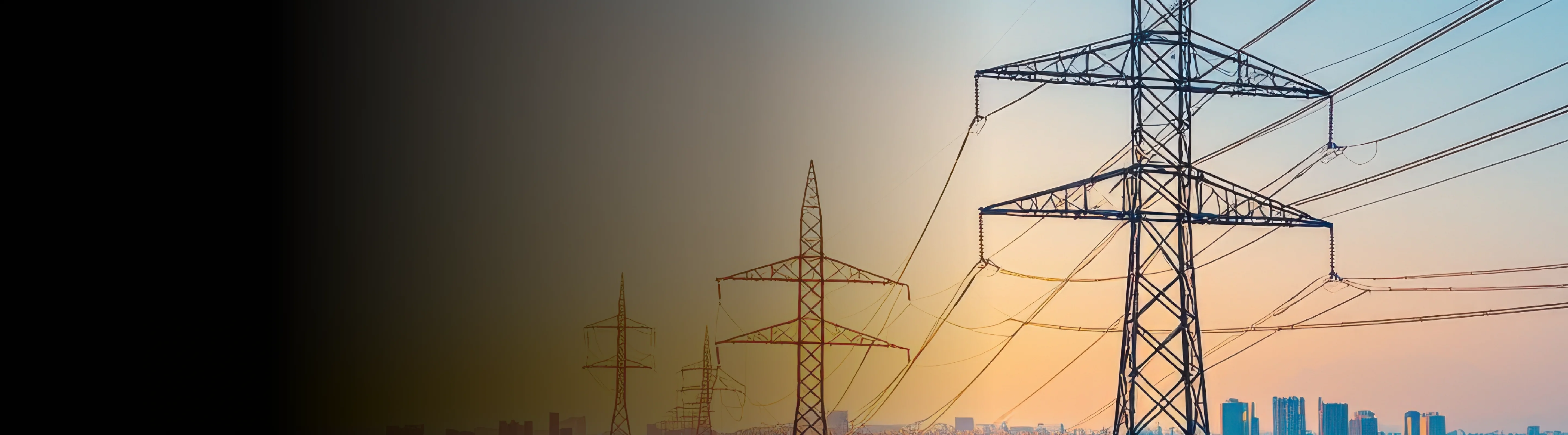 Power grid infrastructure featuring tall transmission towers and cables