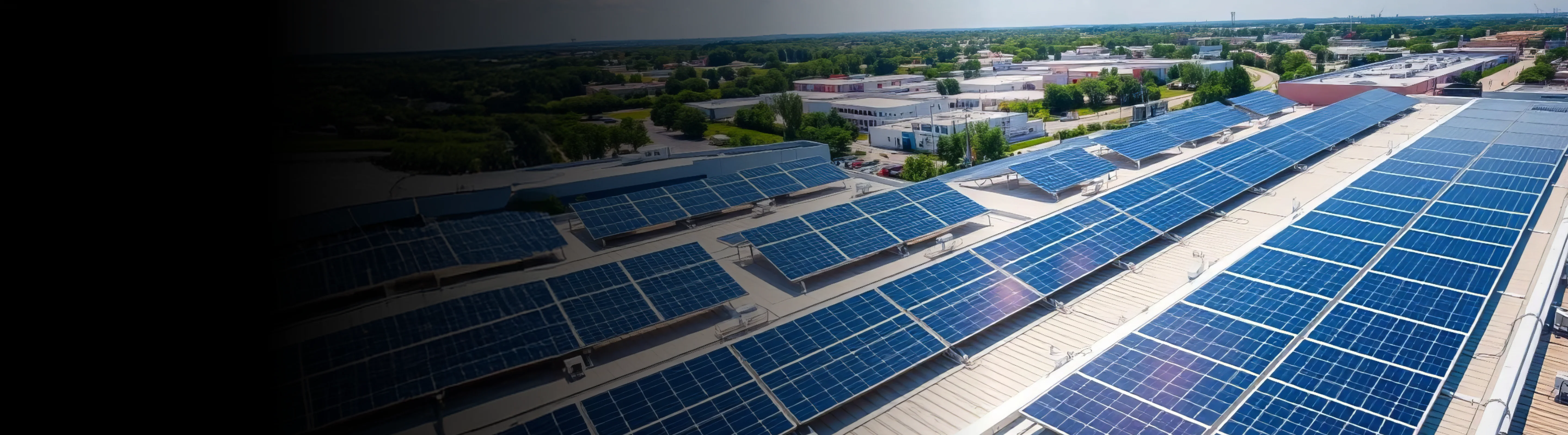 Aerial view of rooftop solar panels