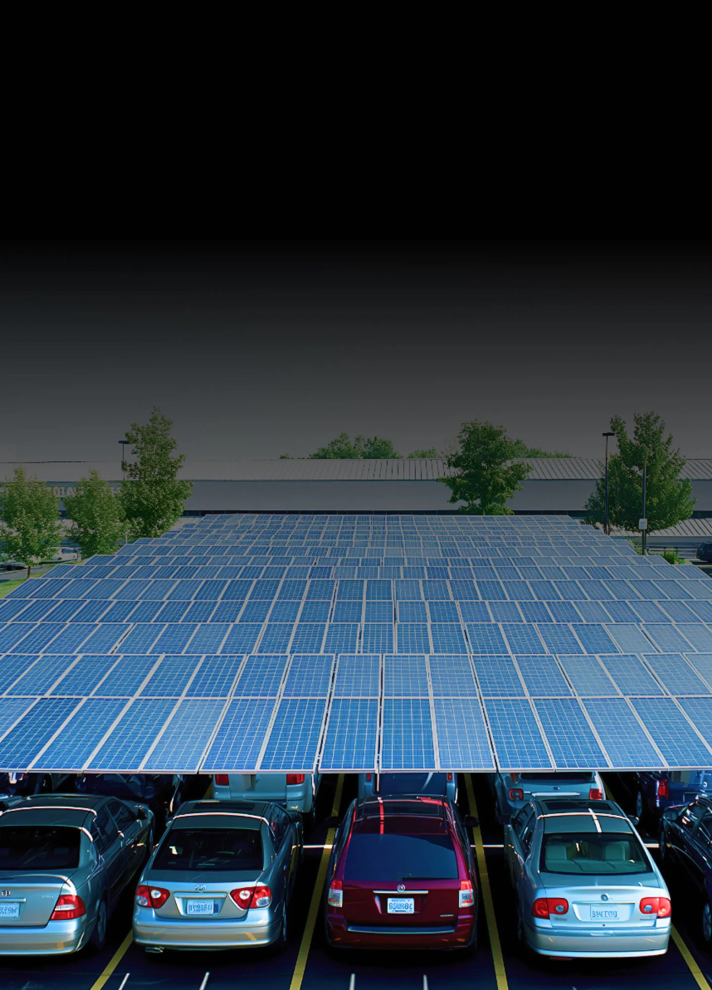 Solar carport with cars parked underneath