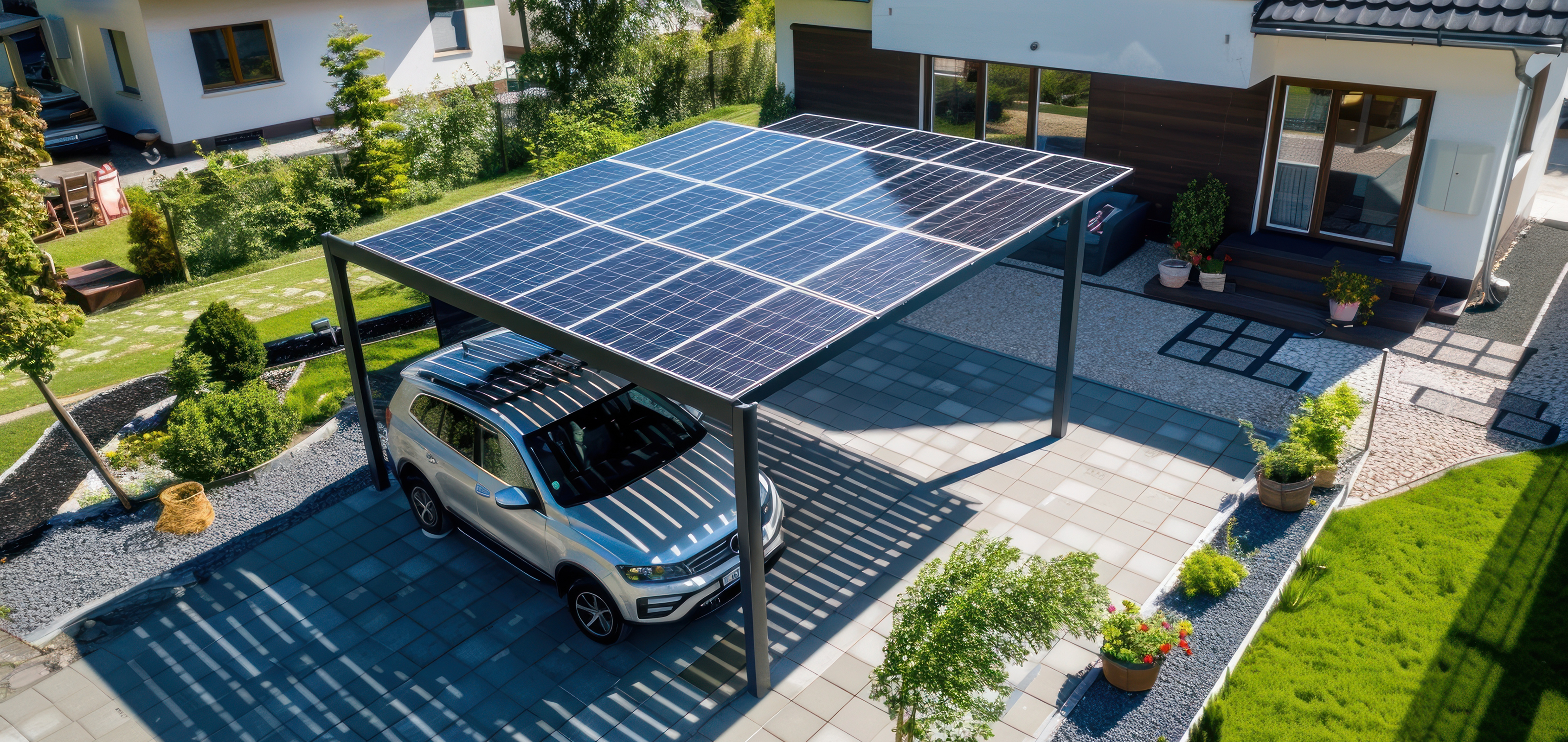 Solar carport serving as parking shelter with integrated clean energy generation