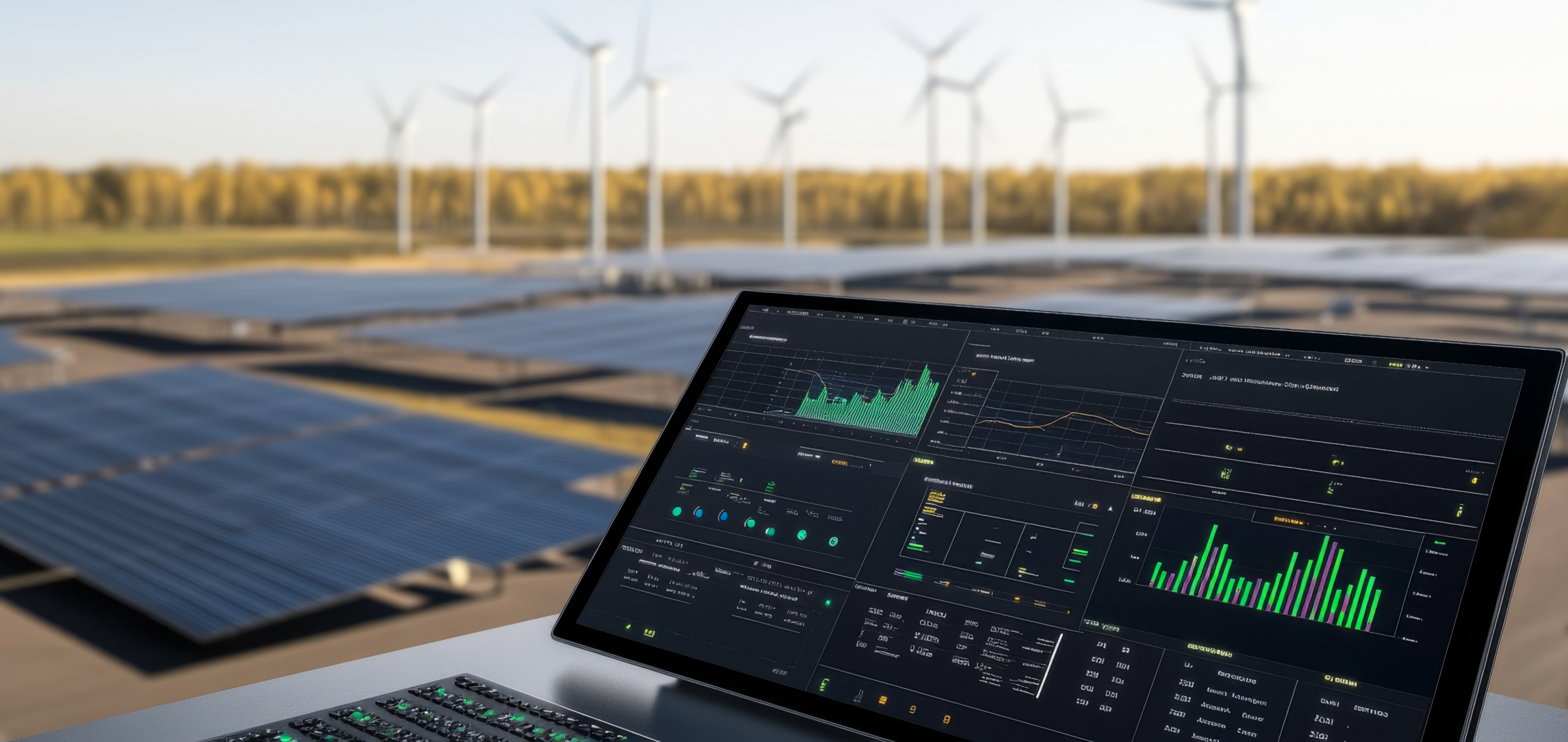 Renewable energy facility with performance metrics showcasing EaaS benefits