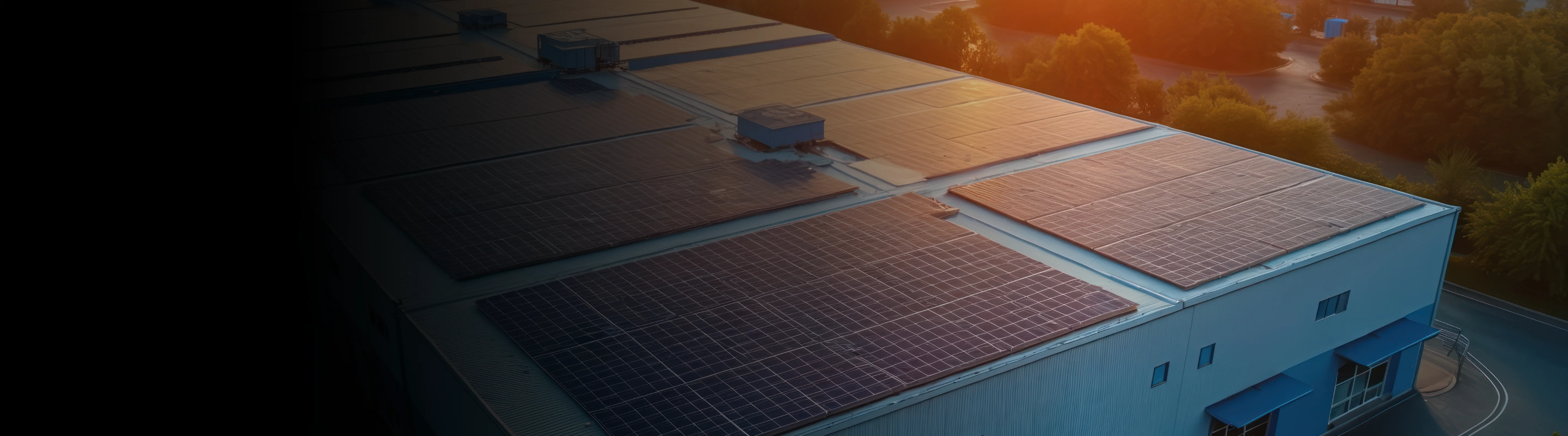 Solar panels on commercial building rooftop for Energy as a Service