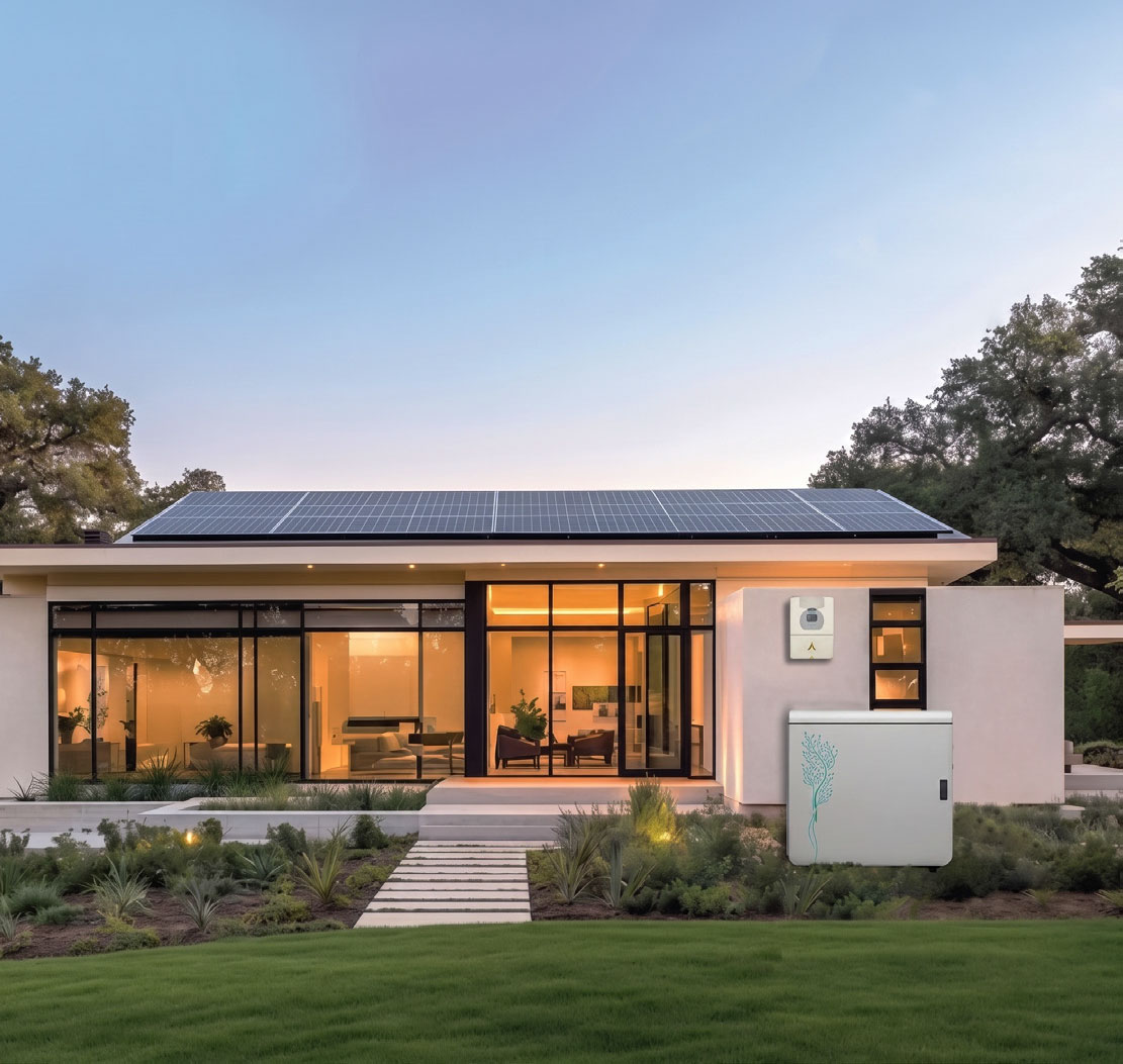 Modern home with rooftop solar and a MySine battery storage unit