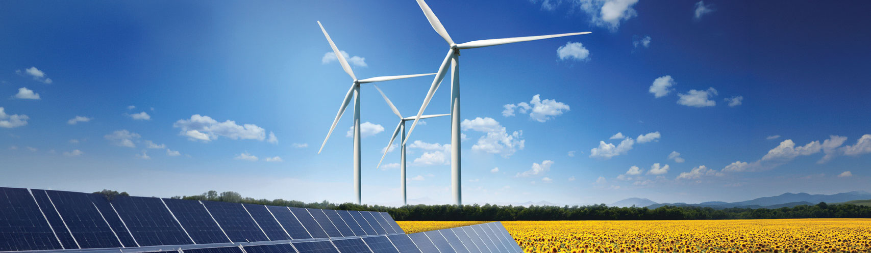 Wind turbines and solar farm