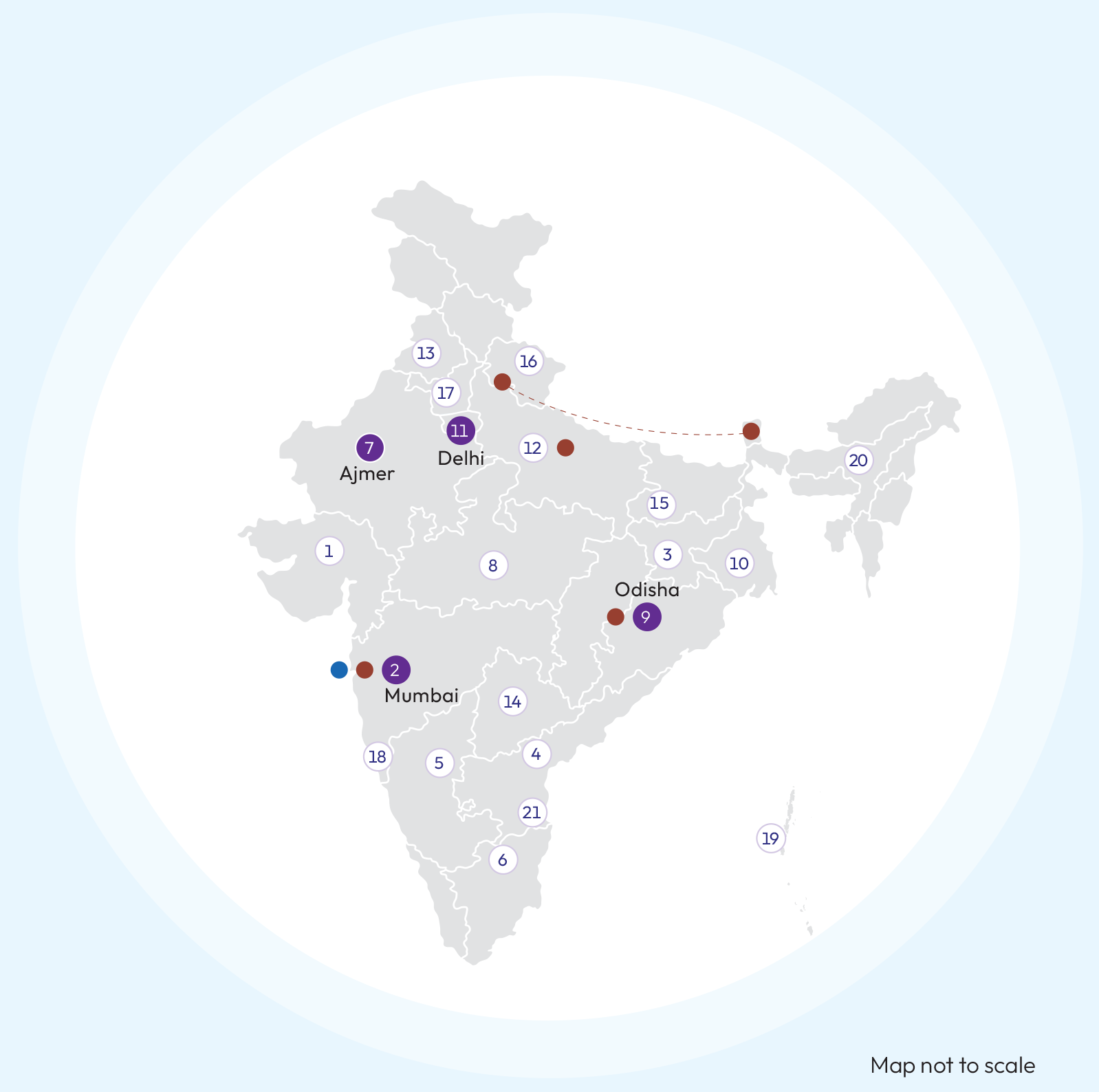 Map of India showing Tata Power's presence across 21 states and union territories
